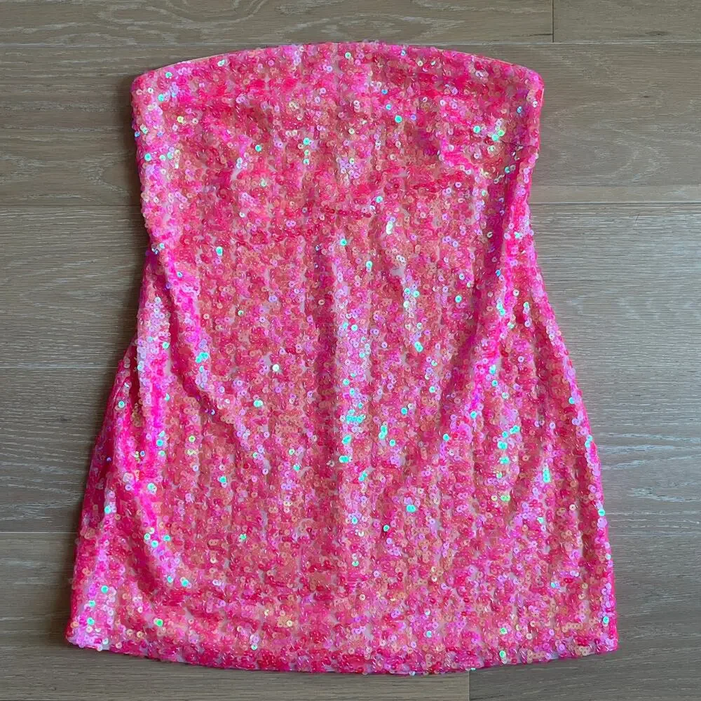 Show Me Your Mumu On My Way Strapless Mini Dress in Pink Sequins - Picture 4 of 8